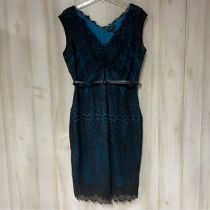 Lane Bryant Blue And Black Lace Overlay Belted Dress Sz 18